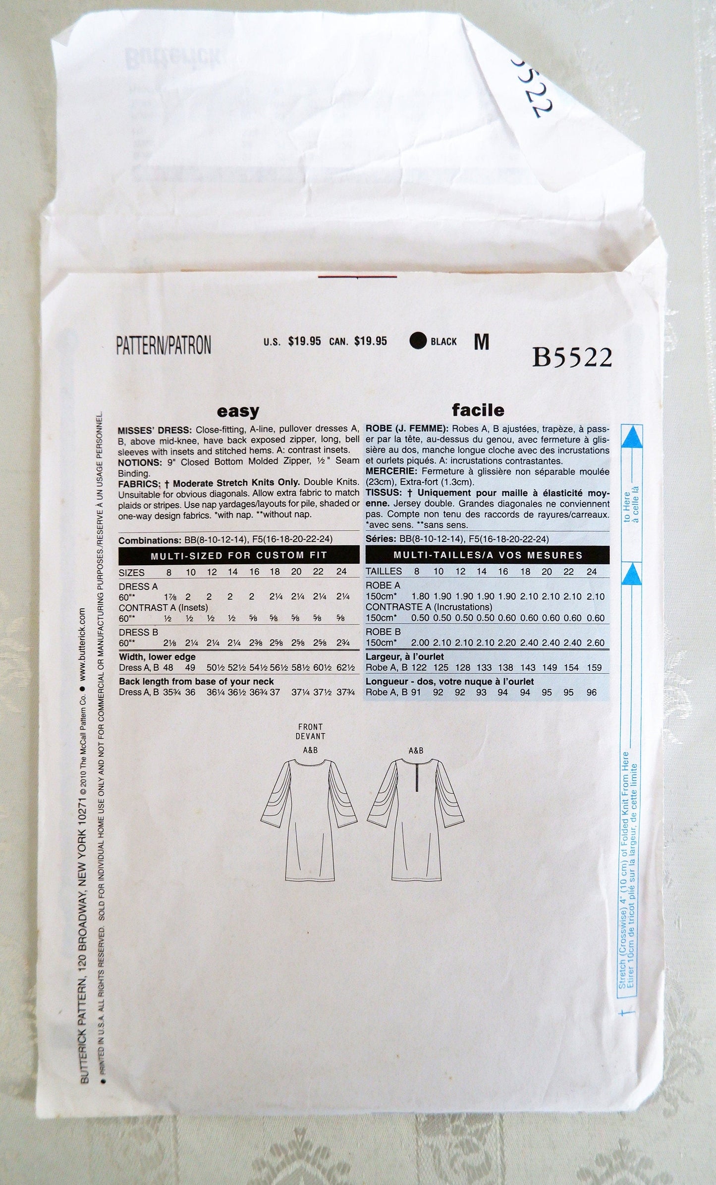Butterick B5522, Misses' dress pattern, Sizes 8 - 14