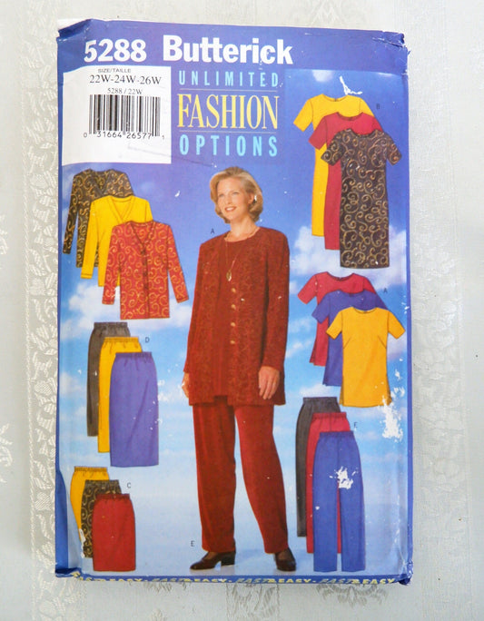Butterick 5288, jacket dress tunic skirt and pants pattern, Sizes 22W - 26W