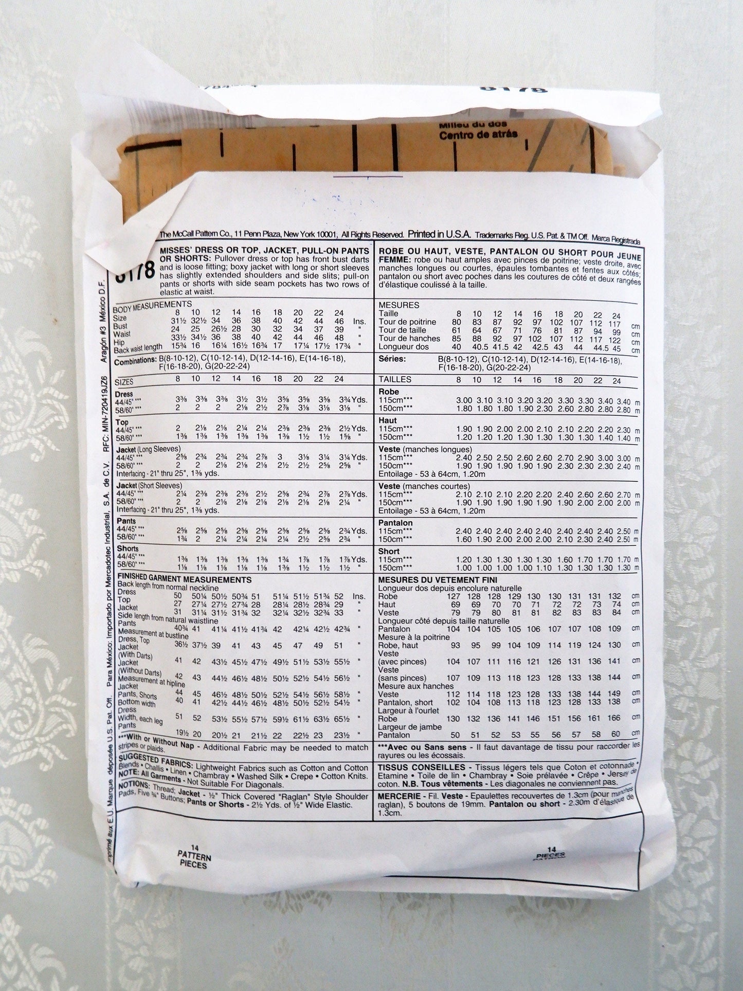 McCall's 8178, dress top jacket shorts and pull-on pants pattern, sizes 14 - 18