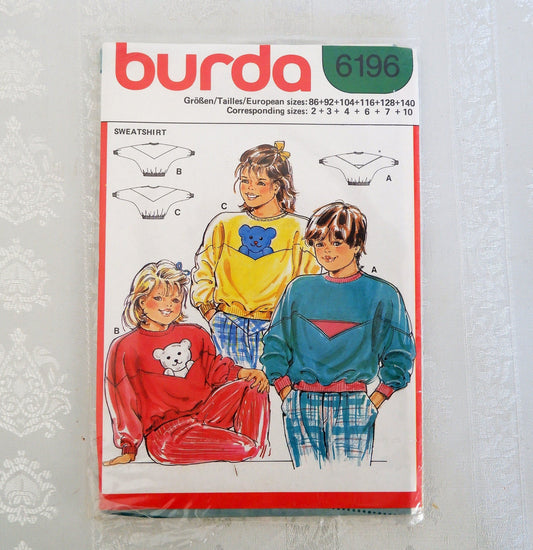 Burda 6196, children's sweatshirt pattern, Sizes 2 - 10