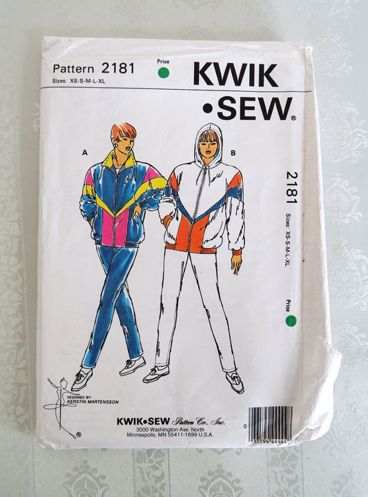 Kwik Sew 2181, wind suit pattern, jacket and pants pattern, Sizes XS - XL