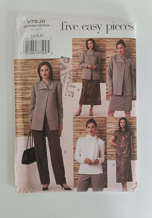 Vogue V7836 jacket top dress skirt pants and scarf pattern. Sizes 14 - 18.