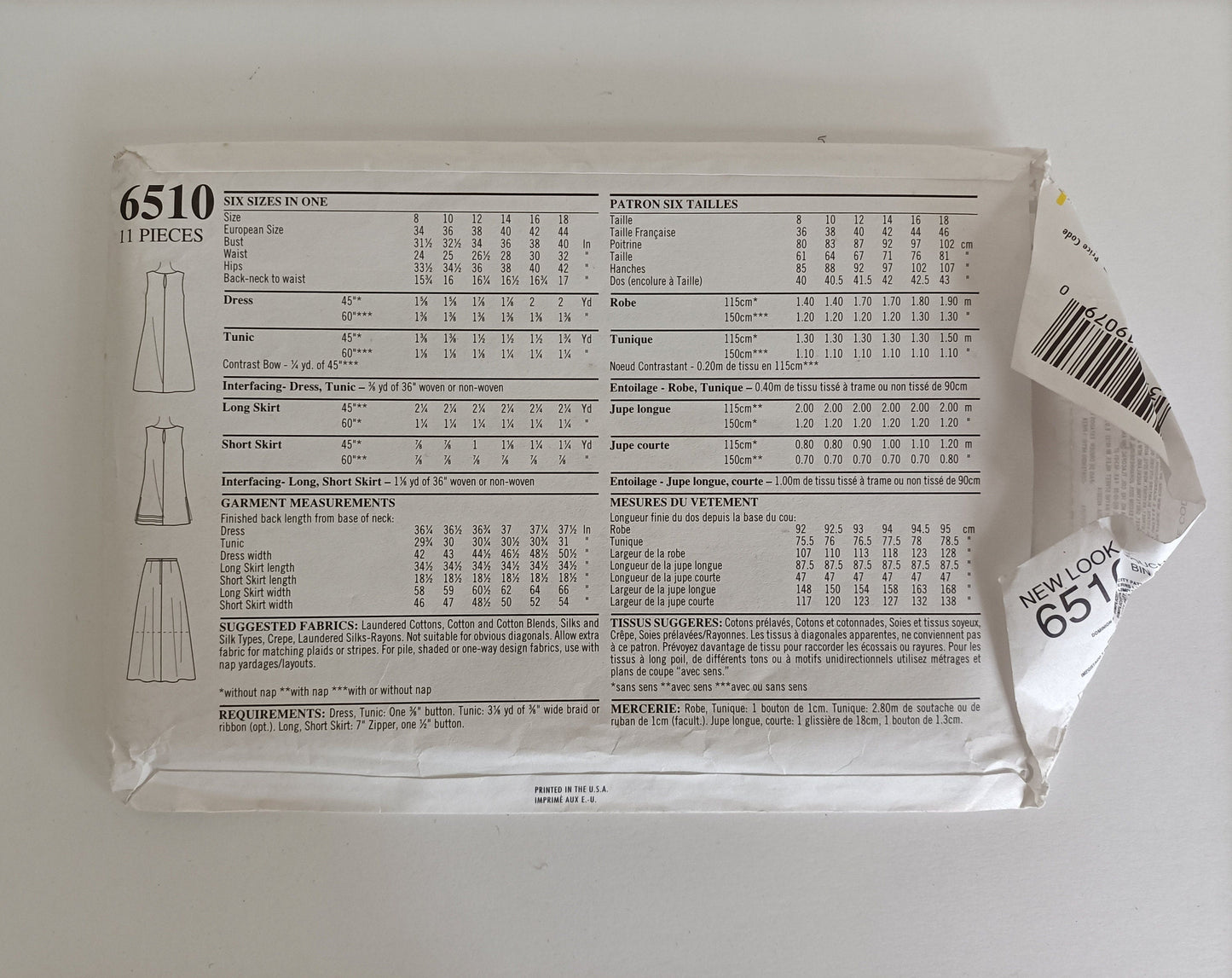 Dress tunic and skirt pattern in sizes 8 to 18. New Look 6510.