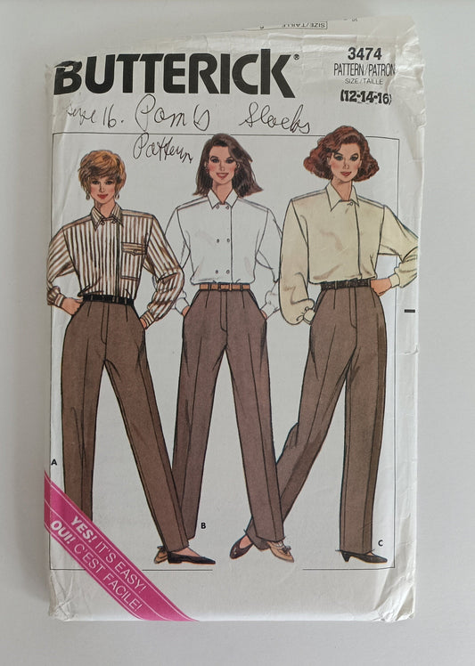 Butterick 3474, Misses' proportion pants pattern, Sizes 12 - 16
