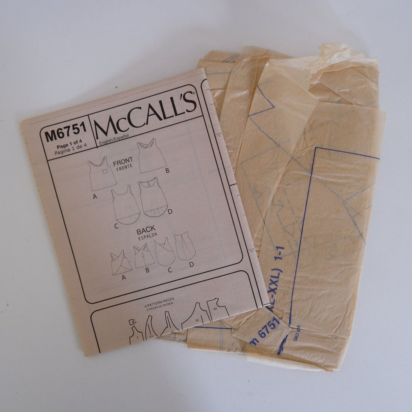 McCall's M6751, Misses tops pattern,Sizes L - XXL