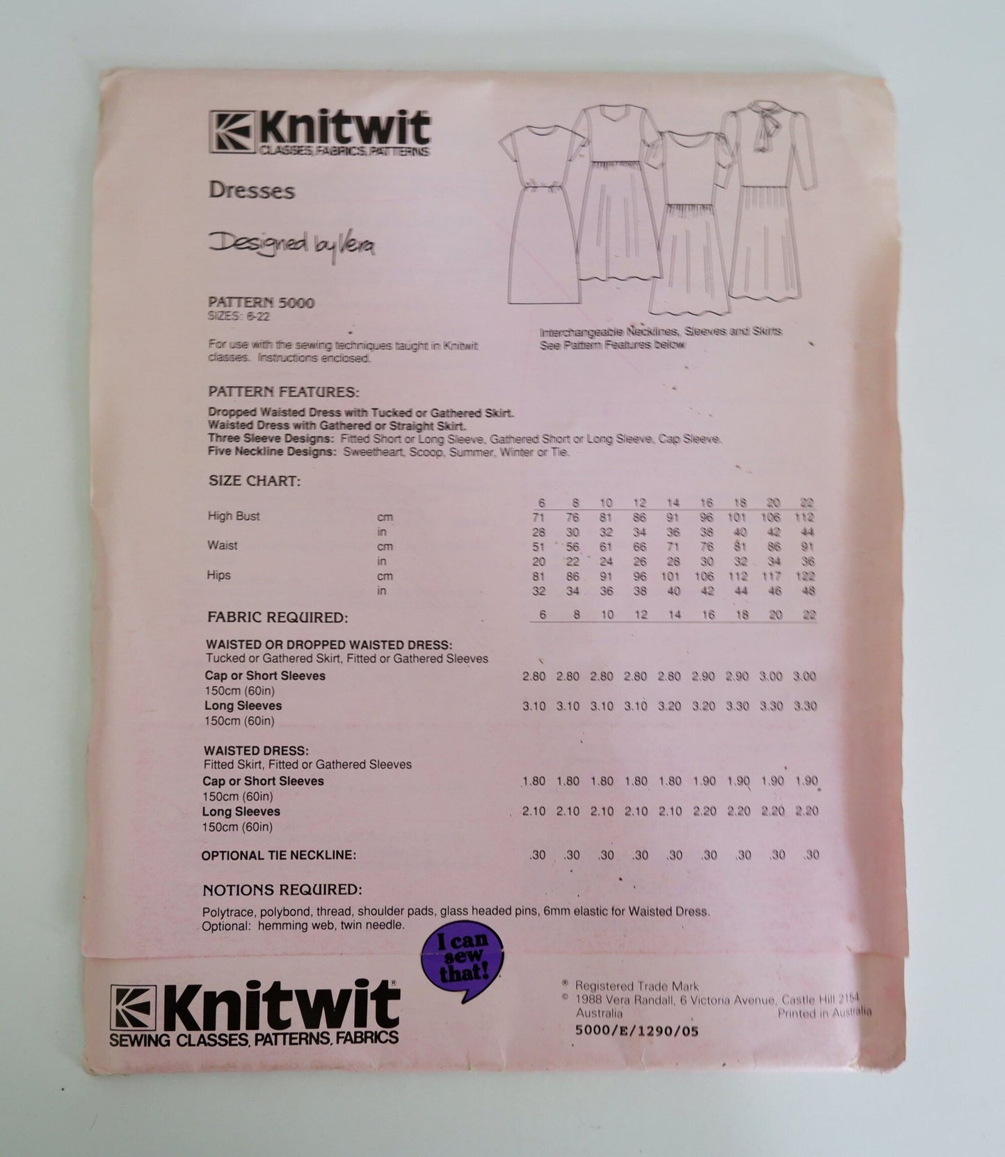 Knitwit Pattern 5000, Women's Dresses, Sizes 6 - 22