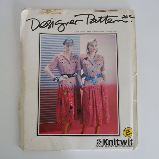 Knitwit Designer Pattern 800, Women's Classic Dress, Sizes 6 - 22
