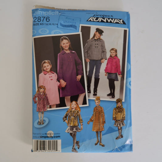 Simplicity 2876, child and girls coat jacket and hat pattern. Sizes 7 - 14