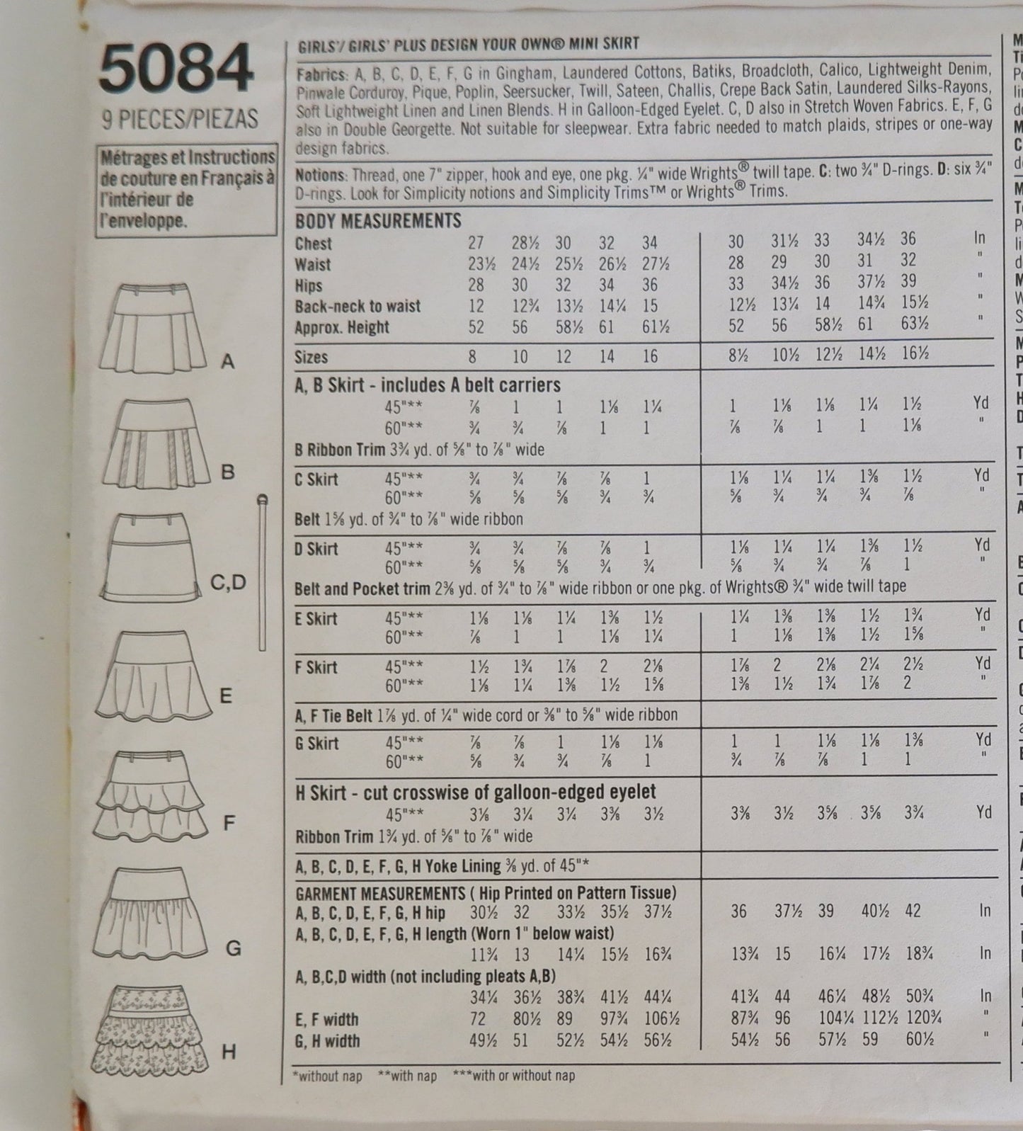 Simplicity 5084, girls design your own mini skirt pattern. Sizes 8 - 16