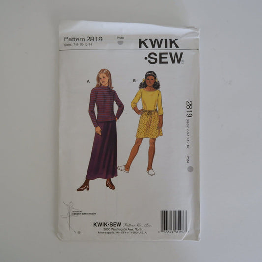 Kwik Sew 2819 Girls tops and skirts pattern Sizes 7 - 14