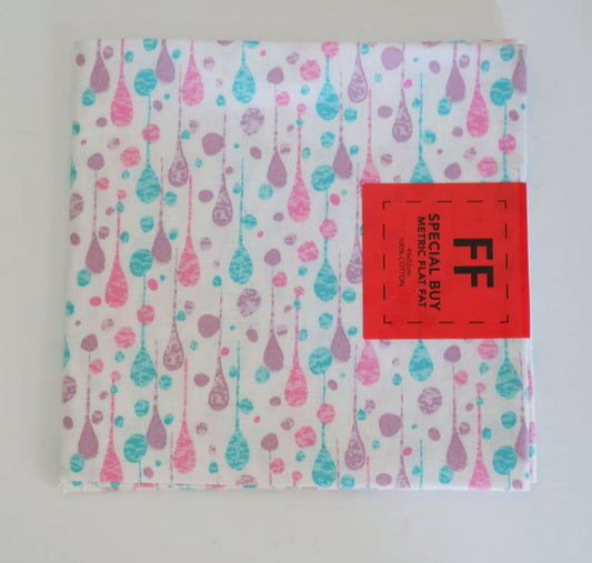 Fat Flat - Pastel Raindrops Print - 100% Cotton Fabric