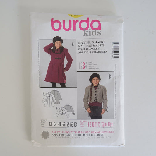 Burda Kids 9532, coat and jacket pattern, Size Girls 8 to 14