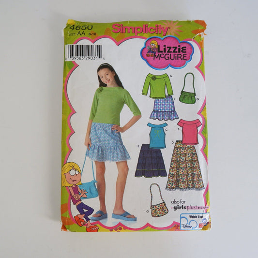 Simplicity 4650, girls skirt purse and knit tops pattern. Sizes 8 - 16