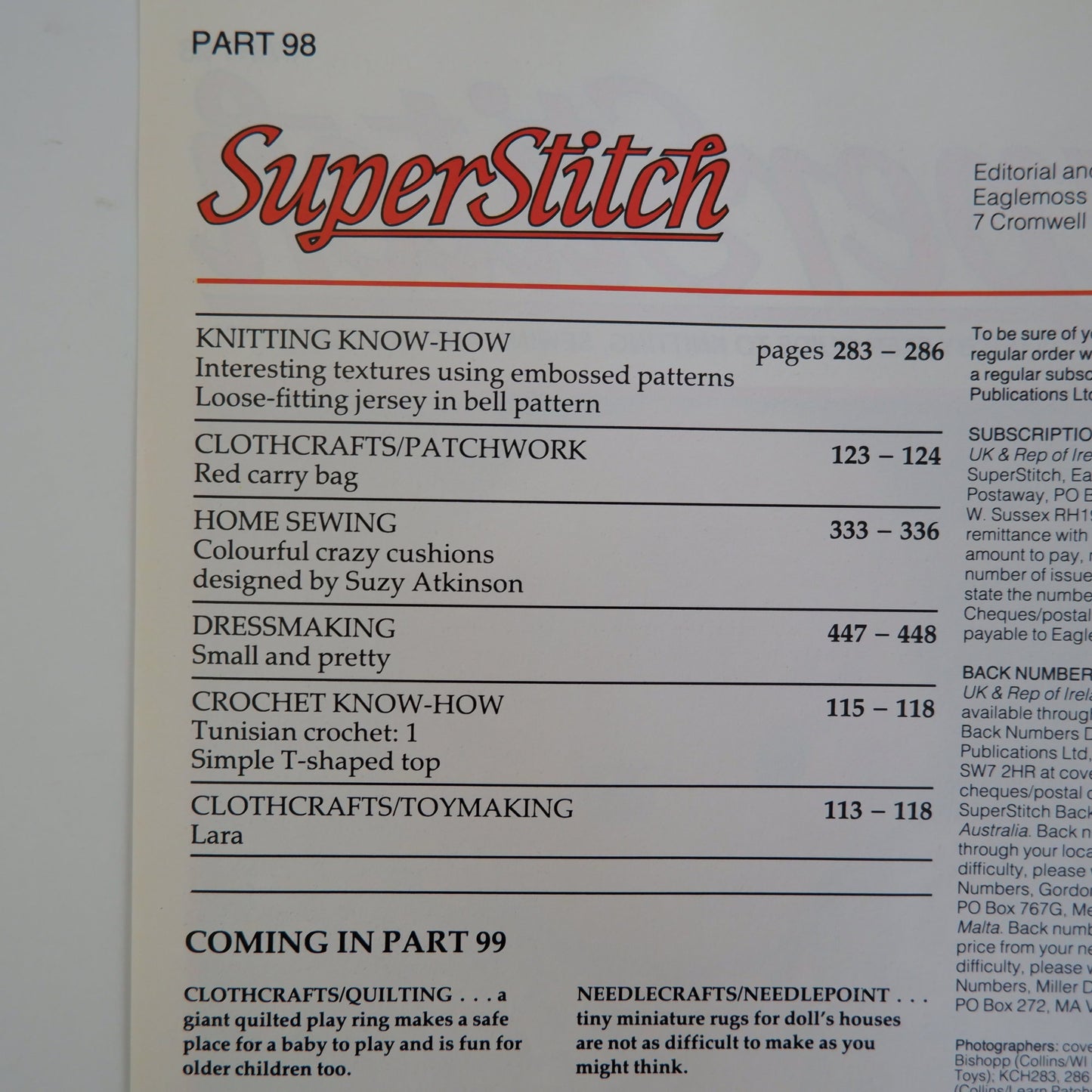 SuperStitch Magazine 98 Dressmaking Quilting Knitting and Toymaking